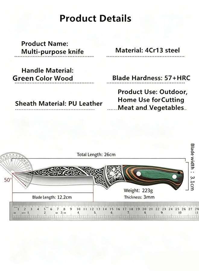 Saiboro Kitchen Knife Chef's Knife Viking Knife,Hand-forged Butcher Knife,with Sheath,Solid Wood Handle,Carved steel tip,4Cr13 High-carbon Steel,for Kitchen,Outdoor,Camping,Barbecue, Restaurant - Image 2