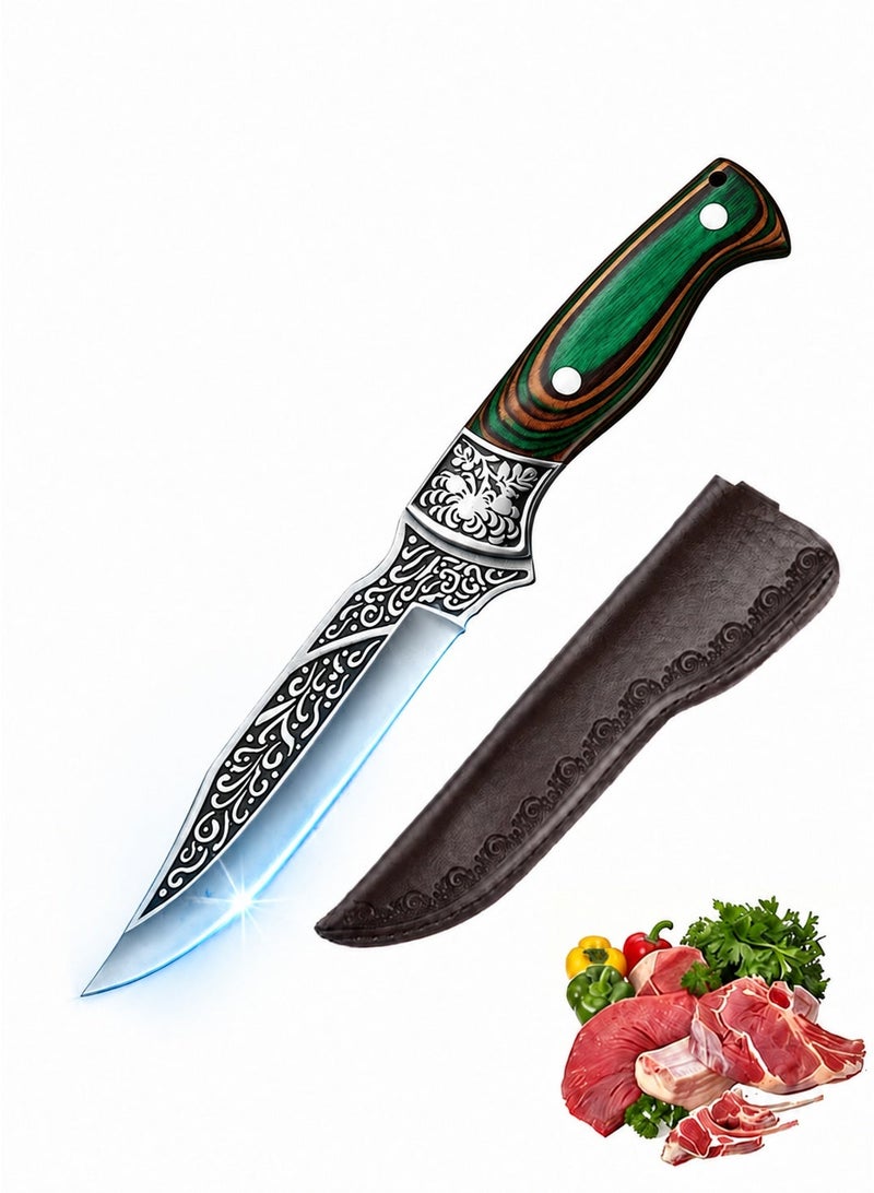 Saiboro Kitchen Knife Chef's Knife Viking Knife,Hand-forged Butcher Knife,with Sheath,Solid Wood Handle,Carved steel tip,4Cr13 High-carbon Steel,for Kitchen,Outdoor,Camping,Barbecue, Restaurant - Image 1