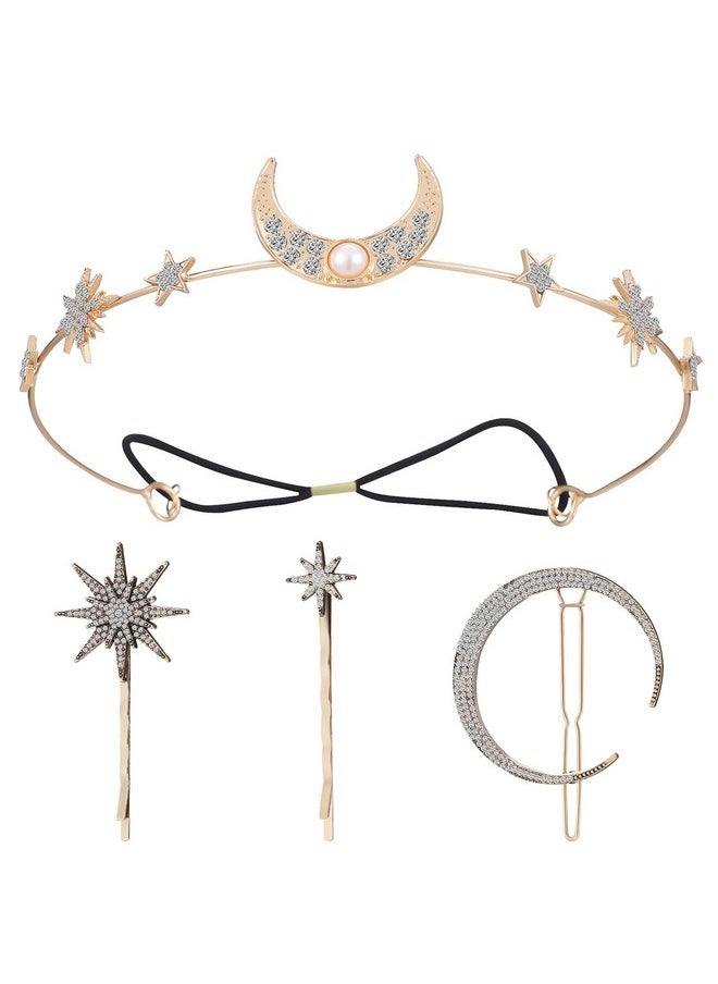 Beaupretty Stars And Moon Hair Clips Rhinestone Hair Pins Moon And Star Headband Side Clip Wedding Head Chain Hair Accessoeies Headpiece For Women Girls  - Image 1