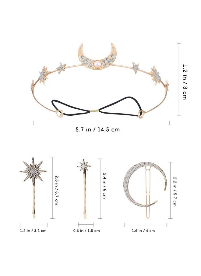 Beaupretty Stars And Moon Hair Clips Rhinestone Hair Pins Moon And Star Headband Side Clip Wedding Head Chain Hair Accessoeies Headpiece For Women Girls  - Image 3