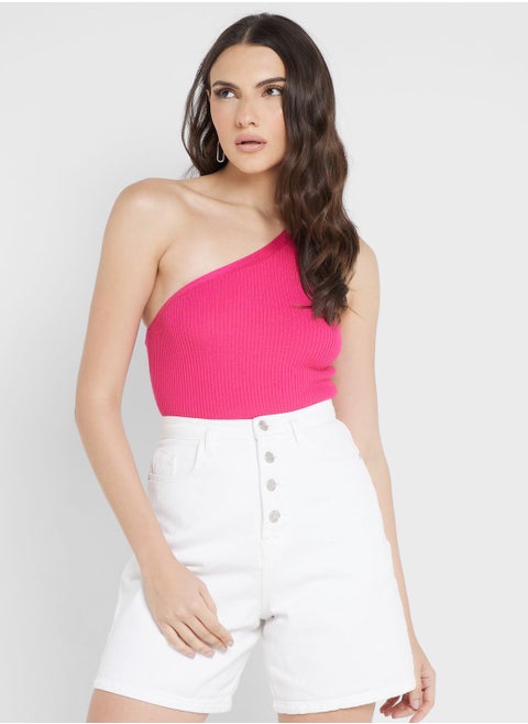 One Shoulder Ribbed Top