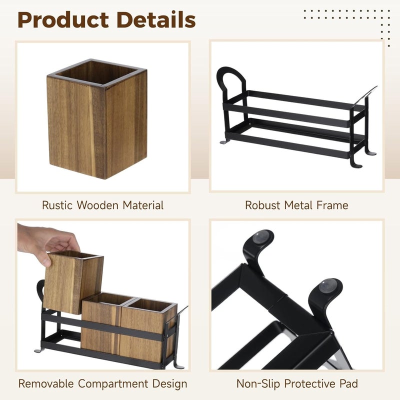 Slow wear optimized quality Silverware Caddy With 3 Removable Compartments, Wooden Cutlery Holder, Countertop Utensil Organizer With Metal Frame, Rustic Spoon Storage Box All condition resistant crafted quality Repeated use resistant selected material Single & bulk storage compatible Budget friendly trendy design Fast & slow shipment compatible Stain resistant Any KSA address orderable Fine detail Local available supply Anti slip Multi-hub shipment dispatch Replaceable parts Reinforced edge Assorted color options Nationwide delivery Fine polished finish High strength upgraded material Gulf approved global quality Fixed & portable compatible Economical varied design options Diverse application fit Global standard processed material Gulf popular simple design Balanced weight - Image 3