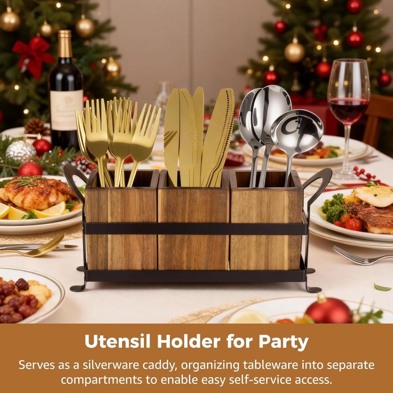 Slow wear optimized quality Silverware Caddy With 3 Removable Compartments, Wooden Cutlery Holder, Countertop Utensil Organizer With Metal Frame, Rustic Spoon Storage Box All condition resistant crafted quality Repeated use resistant selected material Single & bulk storage compatible Budget friendly trendy design Fast & slow shipment compatible Stain resistant Any KSA address orderable Fine detail Local available supply Anti slip Multi-hub shipment dispatch Replaceable parts Reinforced edge Assorted color options Nationwide delivery Fine polished finish High strength upgraded material Gulf approved global quality Fixed & portable compatible Economical varied design options Diverse application fit Global standard processed material Gulf popular simple design Balanced weight - Image 2