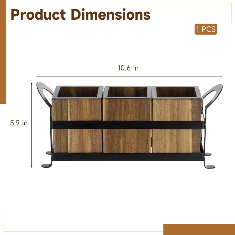 Slow wear optimized quality Silverware Caddy With 3 Removable Compartments, Wooden Cutlery Holder, Countertop Utensil Organizer With Metal Frame, Rustic Spoon Storage Box All condition resistant crafted quality Repeated use resistant selected material Single & bulk storage compatible Budget friendly trendy design Fast & slow shipment compatible Stain resistant Any KSA address orderable Fine detail Local available supply Anti slip Multi-hub shipment dispatch Replaceable parts Reinforced edge Assorted color options Nationwide delivery Fine polished finish High strength upgraded material Gulf approved global quality Fixed & portable compatible Economical varied design options Diverse application fit Global standard processed material Gulf popular simple design Balanced weight - Image 5