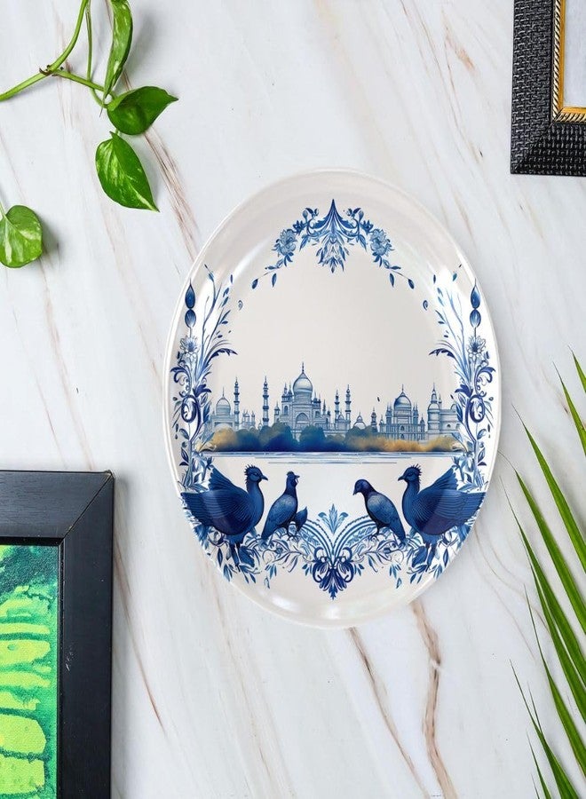 WOODHANG Blue & White Indian Cityscape Ceramic Decorative Wall Plate|Traditional Architecture and Birds Home Décor|Perfect Wall Decorative Items for Living Room, Bedroom|10 Inch Decorative Wall Plates - Image 1