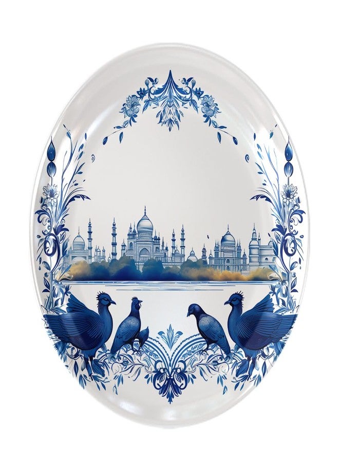 WOODHANG Blue & White Indian Cityscape Ceramic Decorative Wall Plate|Traditional Architecture and Birds Home Décor|Perfect Wall Decorative Items for Living Room, Bedroom|10 Inch Decorative Wall Plates - Image 2