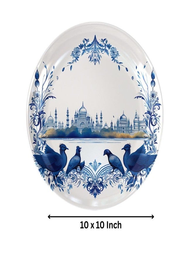 WOODHANG Blue & White Indian Cityscape Ceramic Decorative Wall Plate|Traditional Architecture and Birds Home Décor|Perfect Wall Decorative Items for Living Room, Bedroom|10 Inch Decorative Wall Plates - Image 3