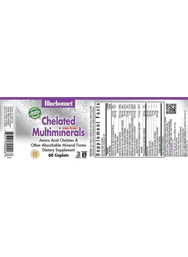 Bluebonnet التغذية - معادن متعددة عالية الفعالية (خالية من الحديد)، معادن ألبيون المخلبية، خالية من الصويا، خالية من الغلوتين، غير معدلة وراثيًا، معتمدة كوشير، خالية من منتجات الألبان، 60 كبسولة، 20 وجبة - Image 3