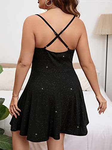 Floerns Women's Plus Size Sleeveless Glitter Dress Wrap V Neck Flared Short Dress Black 3XL - Image 2
