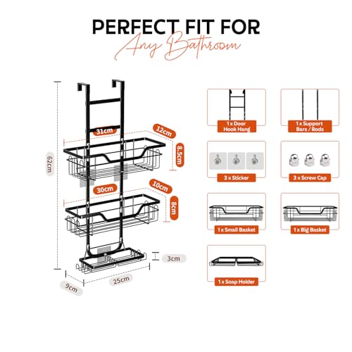 MIORAH Hanging Shower Caddy for Bathroom Aluminium| Bathroom Organiser Without Drill | Bathroom Accessories Storage Organizer Black - Image 2