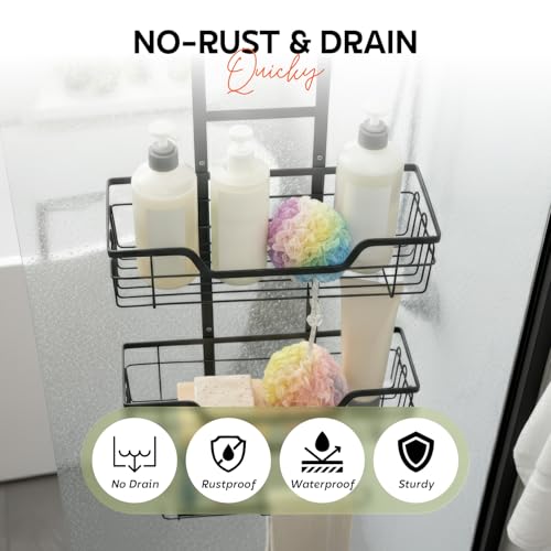 MIORAH Hanging Shower Caddy for Bathroom Aluminium| Bathroom Organiser Without Drill | Bathroom Accessories Storage Organizer Black - Image 3