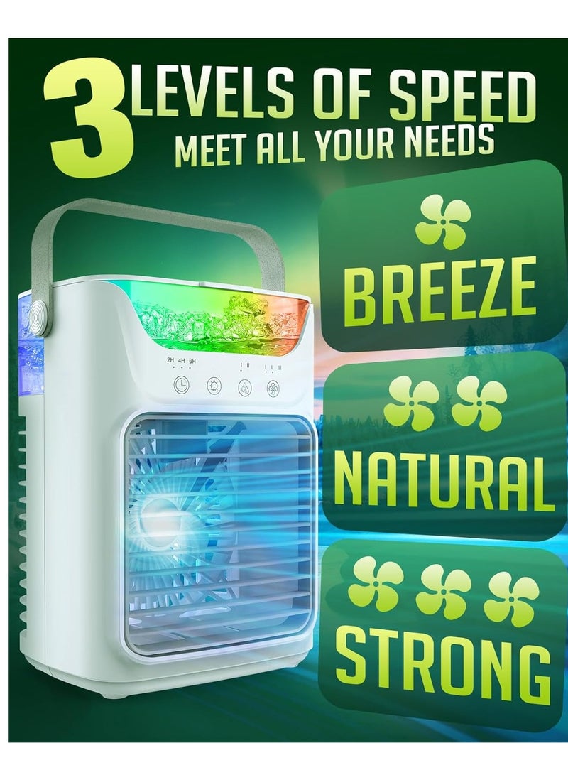 SYOSI Portable Air Conditioners, 3 Wind Speeds and 7 LED Lights Evaporative Personal Air Cooler, 4 in 1 Portable AC with 650ml Large Water Tank, Mini Air Conditioner for BedroomCarHomeCampingRoom - Image 4