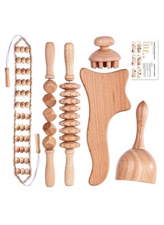 MJZ 6 Pieces Wood Massage Tools,  Wood Therapy Kit Maderoterapia Kit, Wood Massager Roller, Wood Gua Sha Roller, Manual Wooden Fascia Massage for Release Cellulite Muscle, Blasting Pain, Relief Body Sculpting Tools, Lymphatic Drainage Massager  - Image 1