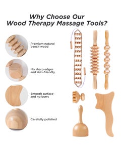 MJZ 6 Pieces Wood Massage Tools,  Wood Therapy Kit Maderoterapia Kit, Wood Massager Roller, Wood Gua Sha Roller, Manual Wooden Fascia Massage for Release Cellulite Muscle, Blasting Pain, Relief Body Sculpting Tools, Lymphatic Drainage Massager  - Image 2