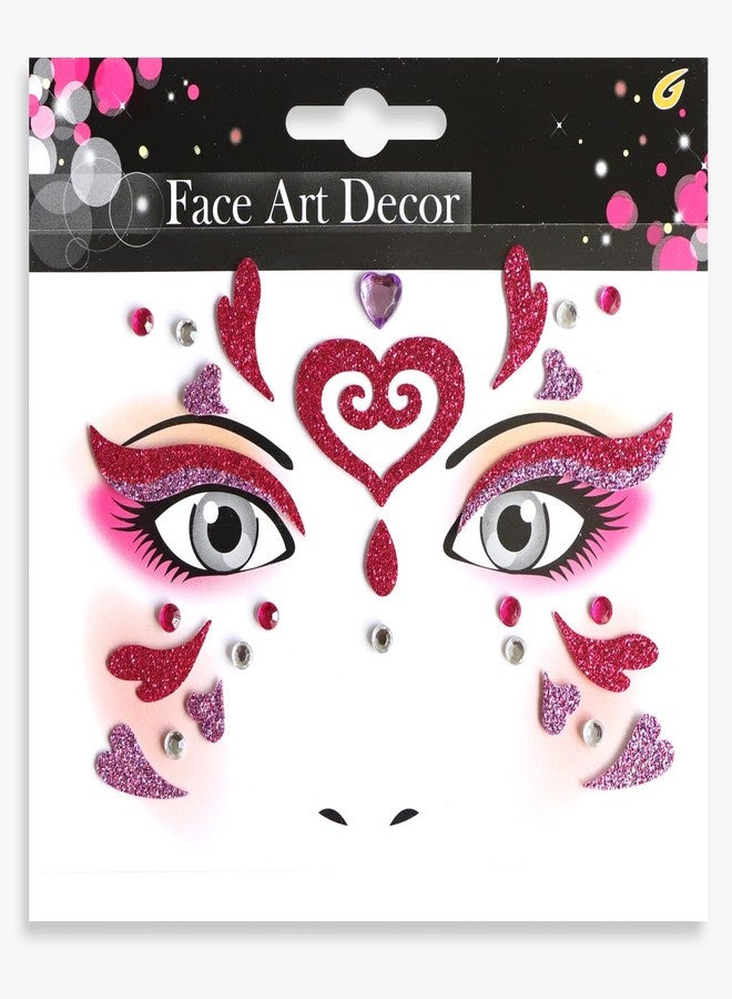Jacnkb Valentine Face Gems Face Jewels Stickers Red Love Heart Lip Self Adhesive Eye Body Face Nail Hair Crystal Rhinestones for Makeup Festival Glitter Face Art Decor 2Sheets (style6) - Image 1