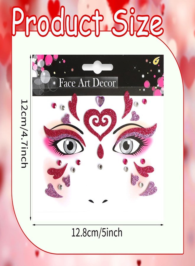Jacnkb Valentine Face Gems Face Jewels Stickers Red Love Heart Lip Self Adhesive Eye Body Face Nail Hair Crystal Rhinestones for Makeup Festival Glitter Face Art Decor 2Sheets (style6) - Image 3