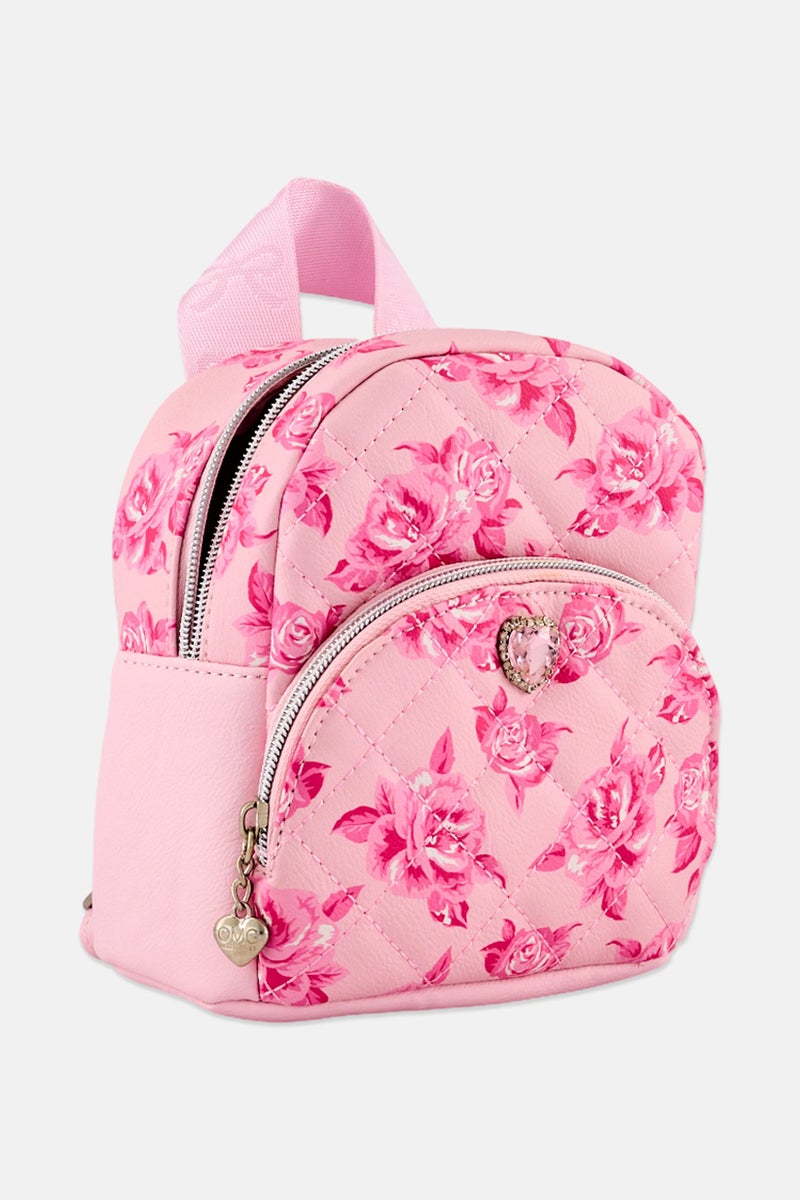 OMG Accessories Kids Girl Quilted Rose Printed Micro Mini Backpack, Multicolor - Image 3