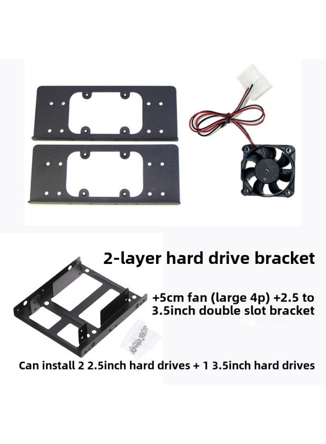 Loquat 3.5 Bracket Computer Case Extension Bracket Fan Cooling Machine Metal Bracket Double-layer Rack-Color:Black 2-layer Supports 2 Solid-state 1 Mechanical With Fan  - Image 1