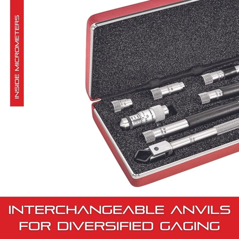 Starrett Tubular Inside Micrometer Set with Case QuickReading Figures Hardened Interchangeable and Ground Anvils  1512 Range 001 Graduations  823BZ - Image 3