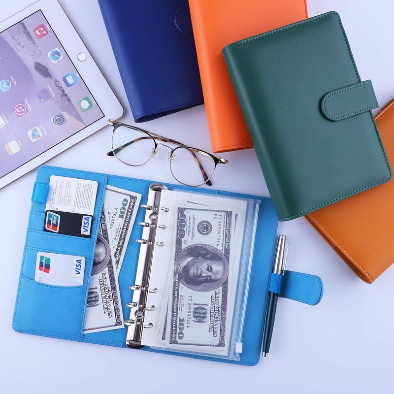 Antner A6 Budget Binder with Zipper Cash Envelopes for Money Organizer & Budgeting, PU Leather Budget Planner Money Saving Binder with Cash Stuffing Envelopes & Labels for Home Office Travel, Sky Blue - Image 3