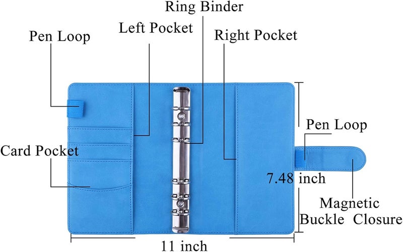 Antner A6 Budget Binder with Zipper Cash Envelopes for Money Organizer & Budgeting, PU Leather Budget Planner Money Saving Binder with Cash Stuffing Envelopes & Labels for Home Office Travel, Sky Blue - Image 4