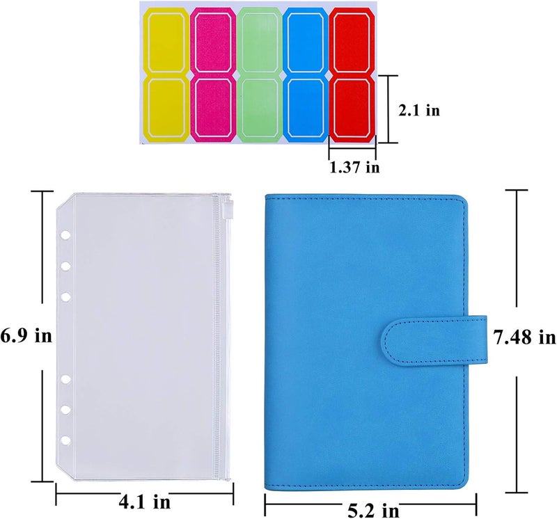 Antner A6 Budget Binder with Zipper Cash Envelopes for Money Organizer & Budgeting, PU Leather Budget Planner Money Saving Binder with Cash Stuffing Envelopes & Labels for Home Office Travel, Sky Blue - Image 5