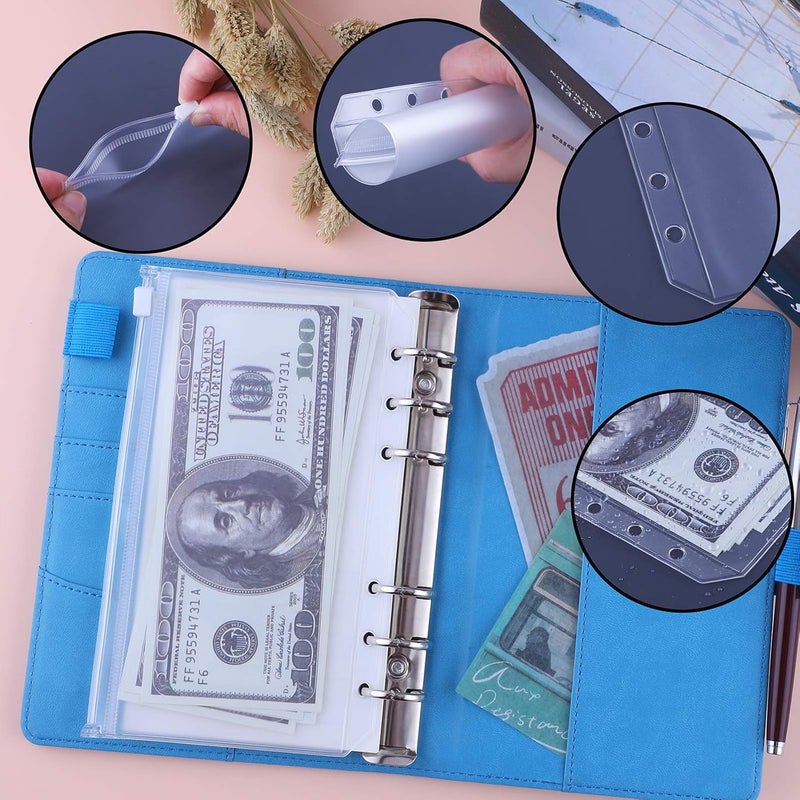 Antner A6 Budget Binder with Zipper Cash Envelopes for Money Organizer & Budgeting, PU Leather Budget Planner Money Saving Binder with Cash Stuffing Envelopes & Labels for Home Office Travel, Sky Blue - Image 2