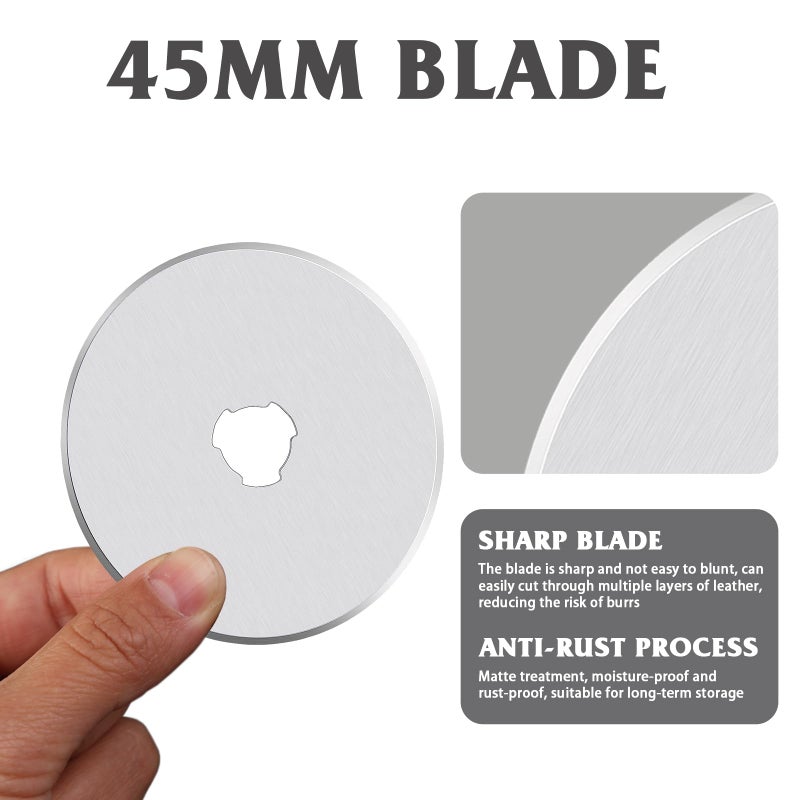 ZMAAGG 10Pcs 45mm Rotary Cutter Blades for Rotary Cutter, Rotary Cutter Replacement Blades Includes Plastic Blade Storage Case, Rotary Cutter Replacement for Quilting Fabric, Paper, Leather - Image 3