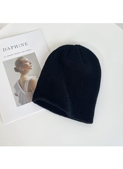 Generic White knitted hat for women autumn and winter Korean style fashionable all-matching solid color big head circumference wool pullover hat confinement delivery Black 