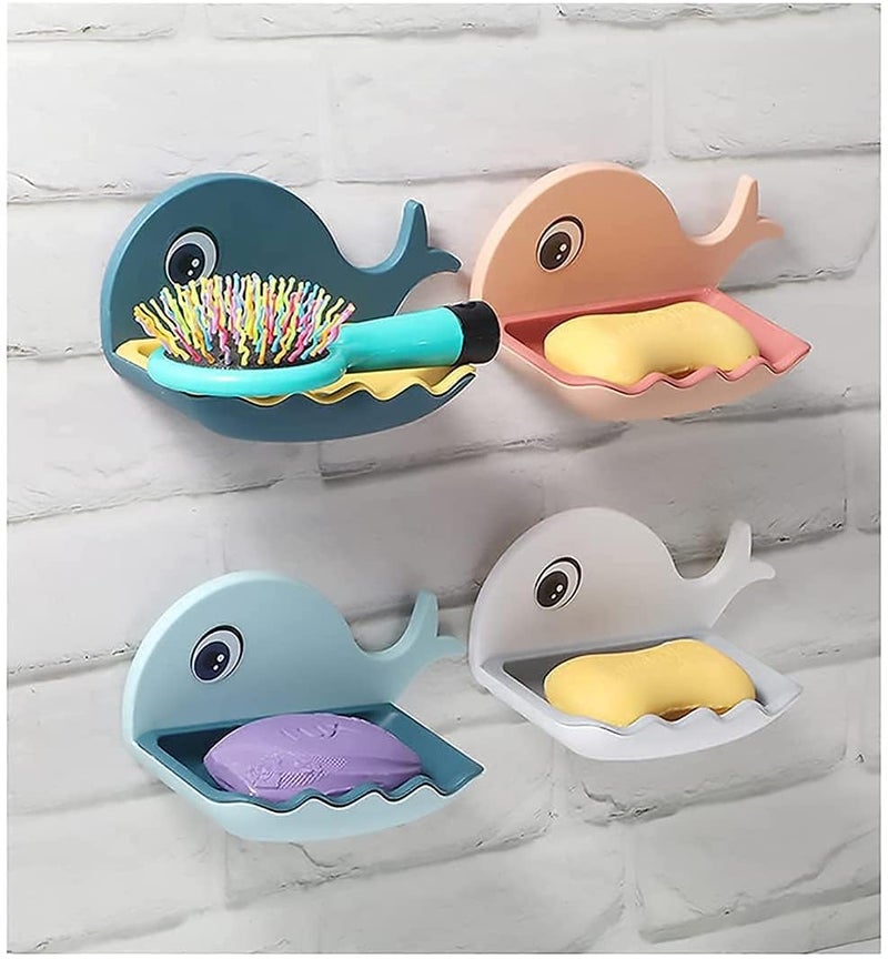Evilia Ecom Draining Double Layers Fish Shape Plastic Adhesive Waterproof Wall Mounted Bar Soap Dish Holder Organizer Rack for Bathroom Kitchen and Shower - Image 3