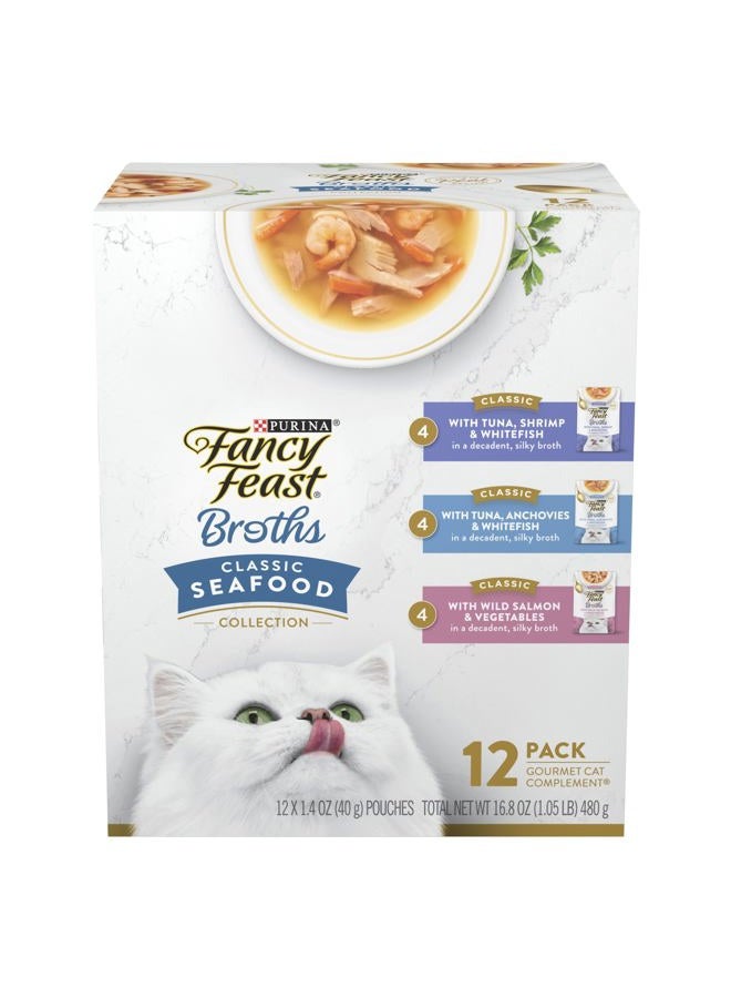 Fancy Feast Purina Fancy Feast Lickable Wet Cat Food Broth Complement Classics Collection Variety Pack - (Pack of 12) 1.4 oz. Pouches - Image 1