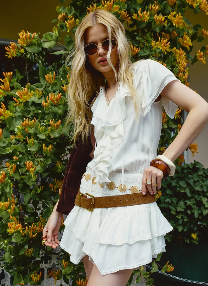 Lichi Mini dress with voluminous collar and short sleeves