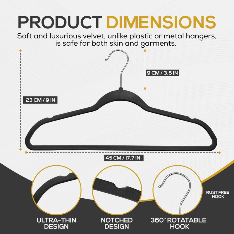 Techzoo Premium Velvet Hangers 30 Pack Ultra Thin Non Slip Adult Felt Space Saving Suit Hanger for Closet Heavy Duty Coat Pants Jackets Dress Hangers 360Â° Swivel Hook Hold Upto 10 lbs Black - Image 2