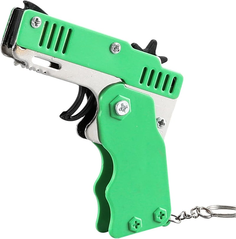 cheekyglo 1/4Pcs Rubber Band Gun Toy, Cool Keychain Rubber Band Mini Metal Folding Rubber Launcher with 120/480 Elastic Rubber Bands for Shooting Game Outdoor Activities - Image 1