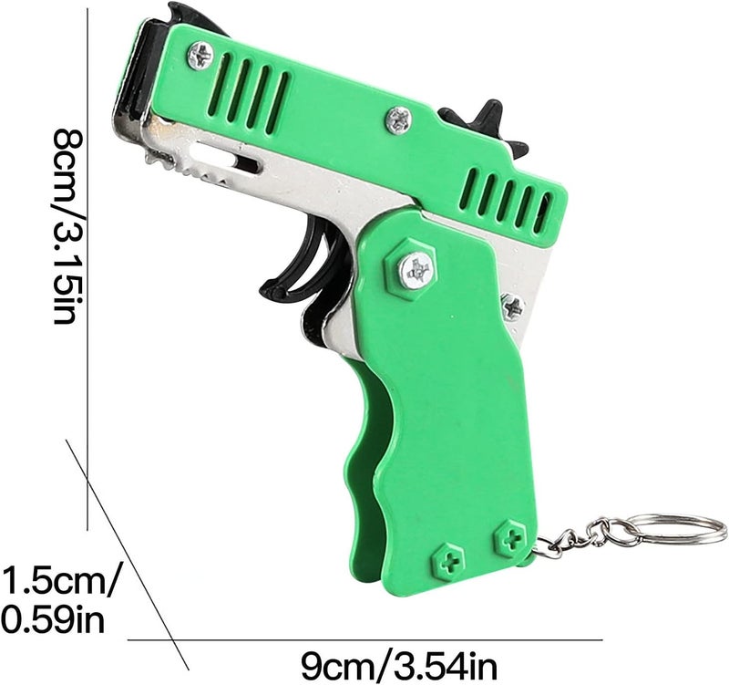 cheekyglo 1/4Pcs Rubber Band Gun Toy, Cool Keychain Rubber Band Mini Metal Folding Rubber Launcher with 120/480 Elastic Rubber Bands for Shooting Game Outdoor Activities - Image 3