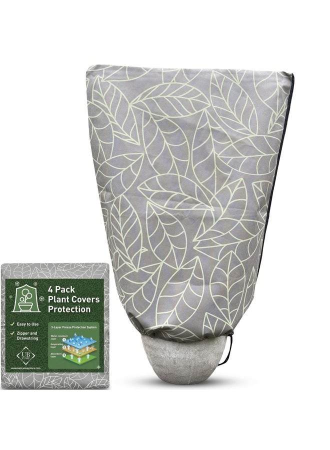 UB-STORE Plant Covers Freeze Protection 24"x32" in 4 Pack | Brown Winter Frost Blankets for Outdoor Plants | Reusable Garden Cover Bags with Zipper Drawstring | Cold Weather Shrub Protection Cloth - Image 1