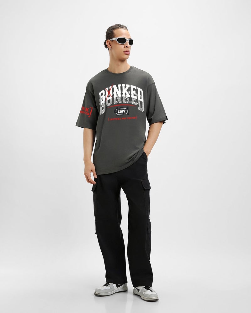 bewakoof Men's Grey Bunked Typography Oversized T-shirt - Image 5