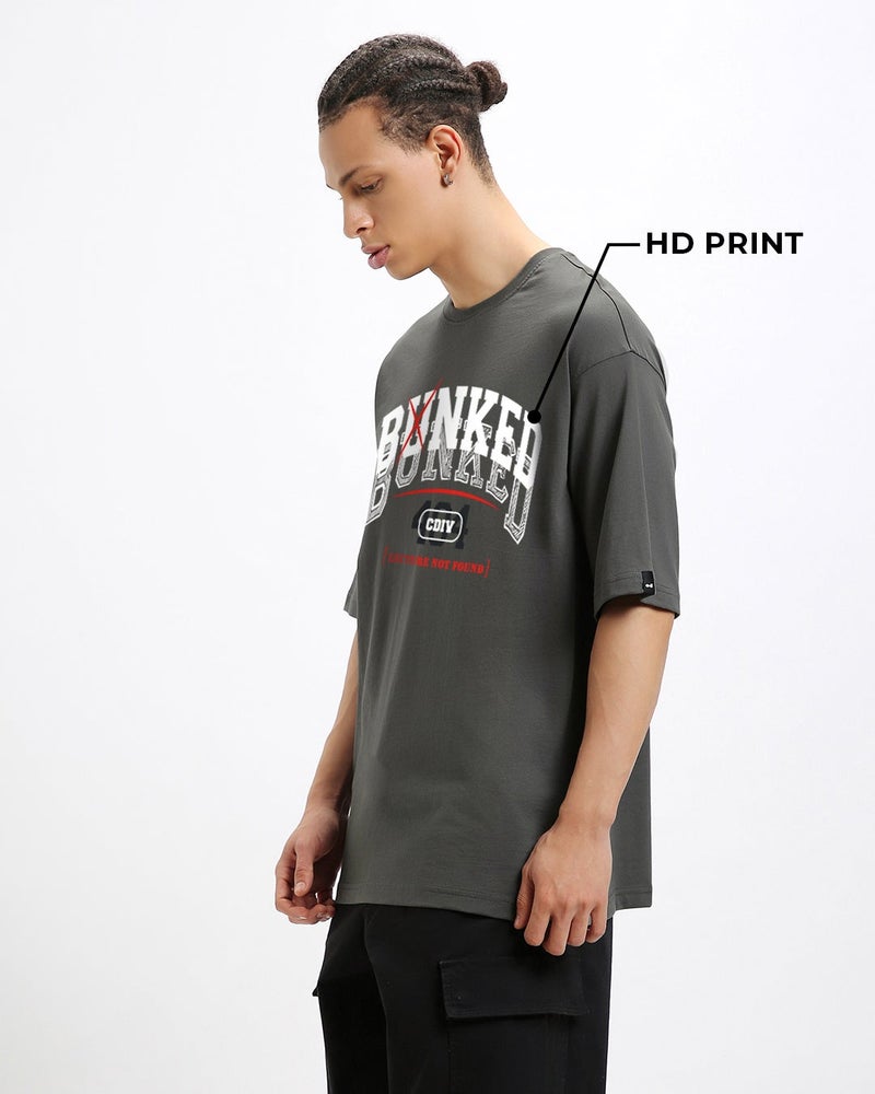 bewakoof Men's Grey Bunked Typography Oversized T-shirt - Image 2