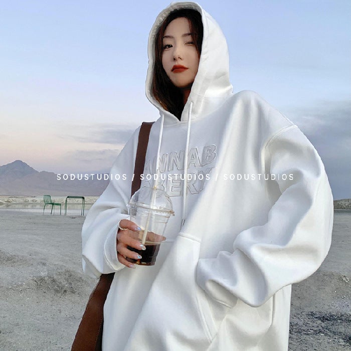 Plush Hoodie Women Autumn Winter Loose Korean New Ladies Student Top 02 Black - Image 2