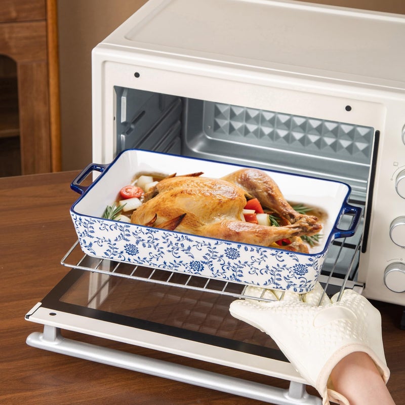 Cerkik Ceramic Bakeware Set - Casserole Dish Baking Dishes for Oven - Rectangular Lasagna Pans with Handles for Kitchen Cooking - Microwave & Dishwasher Safe - Set of 3 (15.1''/13.6''/9.9'') - Blue - Image 5