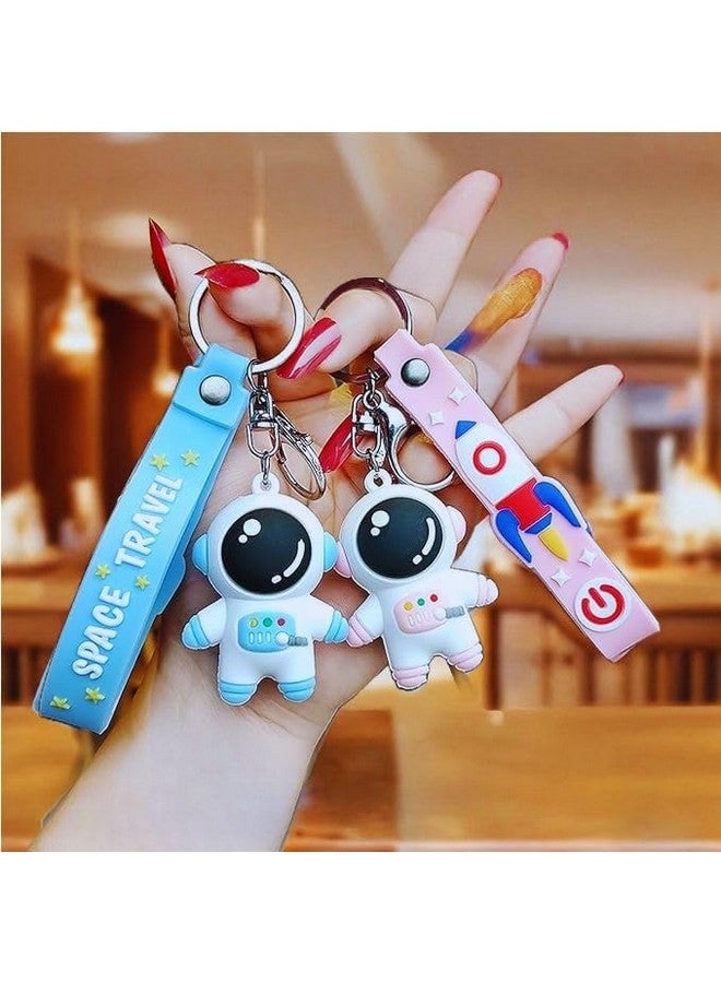 BROGBUS Metal Double Pendant Ring Design Space-Suited 3D Astronaut Keychain Keyrings for Kids Girl Car and Student Bag (Multicolor, Pack of 2) - Image 1
