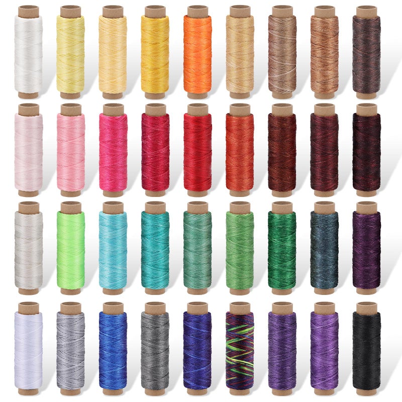 36 Colors Waxed Thread 1188 Yards Colorful Leather Thread 33 Yards Per Color Waxed Polyester Cord Sewing Threads Hand Stitching Threads for Hand Sewing
