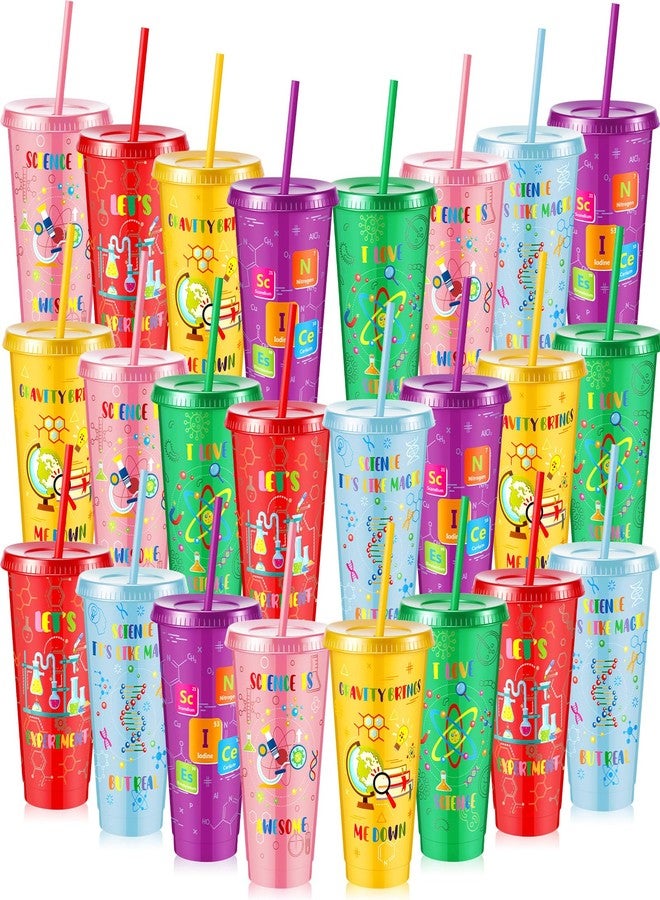Uiifan 24 Pcs Science Party Cups Favors 24 oz Plastic Tumbler with Lid and Straw Reusable for Boys Kids Science Birthday Party Supplies Decorations - Image 1