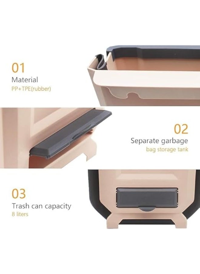 Foldable Hanging Trash Bin – Space-Saving Design for Kitchen and Home Use (Brown) – Small Size - Image 2