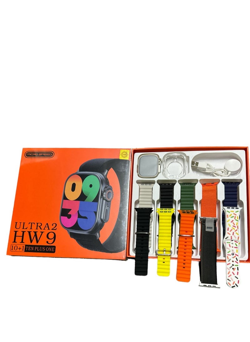الذاكرة السريعة - ساعة ذكية HW9 Ultra 2 10+1 لحساب السعرات الحرارية و استقبال الرسائل و المكالمات و تدعم اللغة العربية  تأتي 10 اساور مقاس 49 مم- برتقالي - Image 1