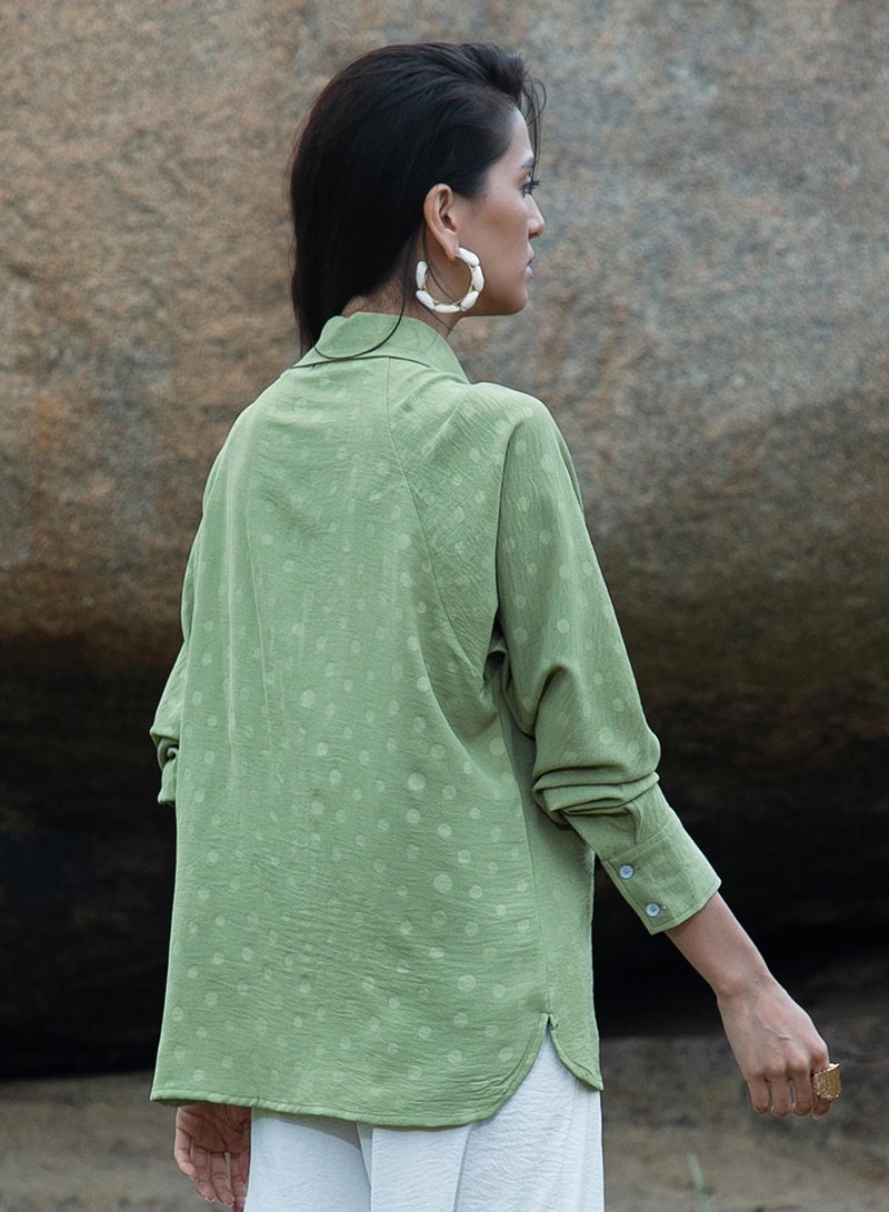 PINACOLADA Women's Pistachio Green Polka Dot Shirt - Image 5