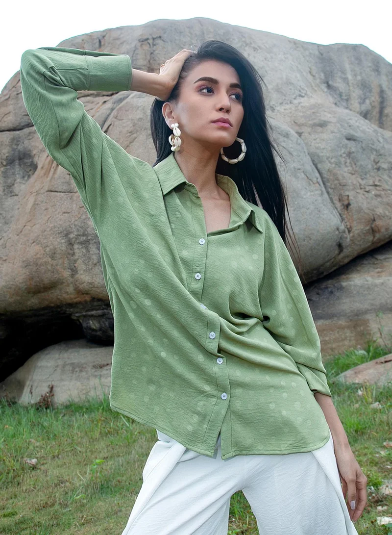 Women's Pistachio Green Polka Dot Shirt