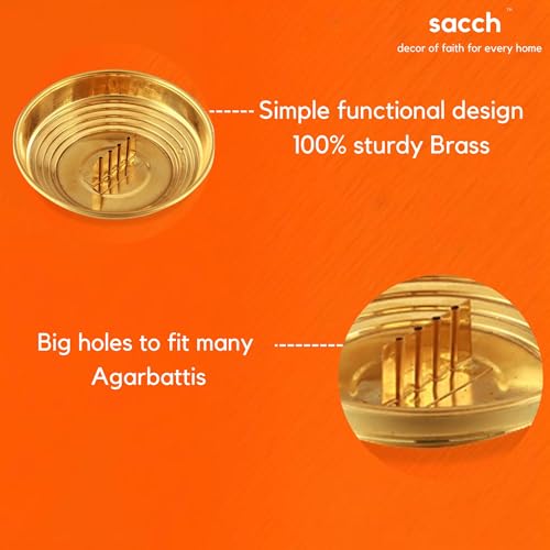 SACCH Pure Brass Agarbatti Stand with 5 Holes | 10.2cm Wide Ash Catcher Tray | Mess-Free Incense Holder for Pooja & Gifting | Small Brass Pooja Accessories (Standard ~35g, Pack of 1) - Image 5