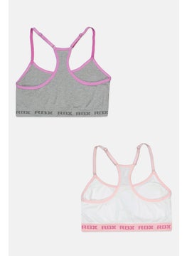 RBX Kids Girl 2 Pack Lightly Padded Seamless Sportswear Bra, Grey  - Image 2