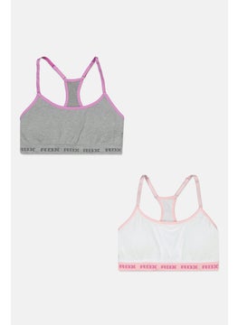 RBX Kids Girl 2 Pack Lightly Padded Seamless Sportswear Bra, Grey  - Image 1